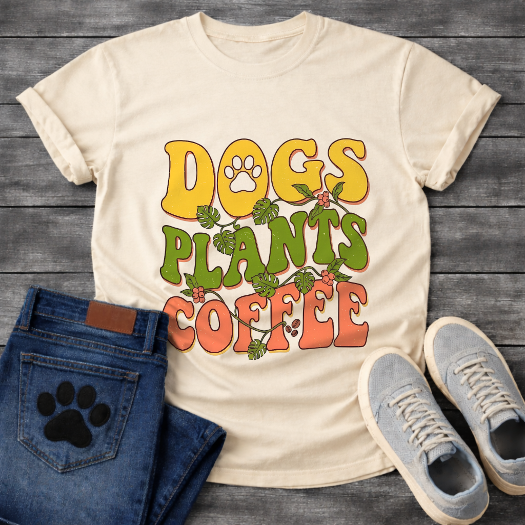 Funny dog mom shirt with dogs plants coffee design for pet lovers
