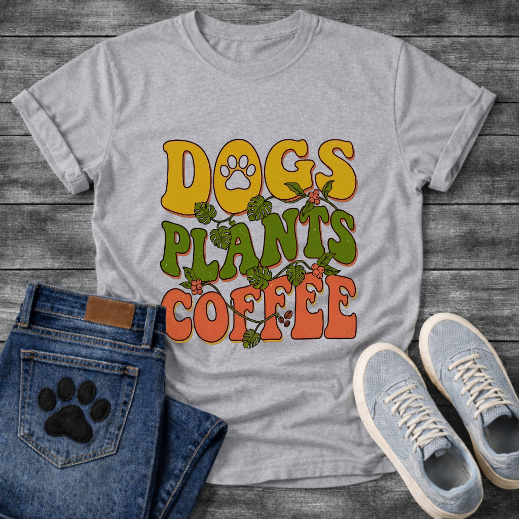 Funny dog mom shirt with dogs plants coffee design for pet lovers
