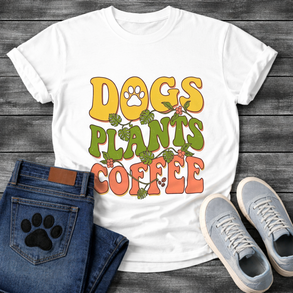 Funny dog mom shirt with dogs plants coffee design for pet lovers
