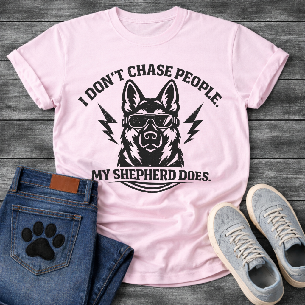 I Don't Chase People My Shepherd Does funny dog shirt white German Shepherd tee