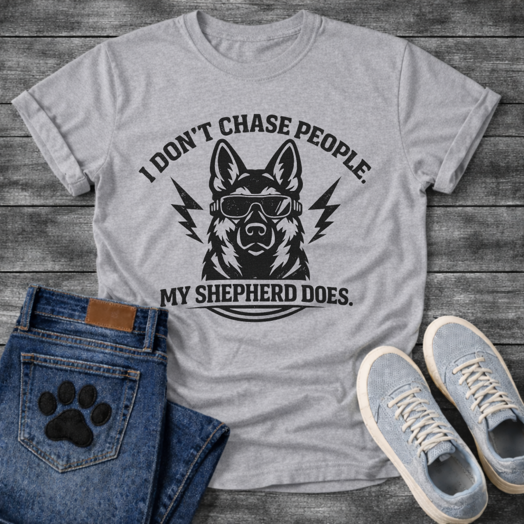 I Don't Chase People My Shepherd Does funny dog shirt white German Shepherd tee