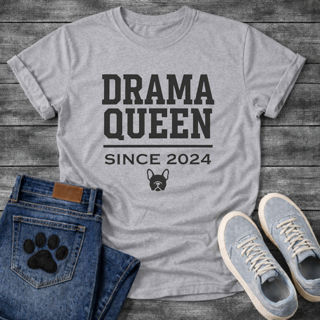 Drama Queen Since 2024 French Bulldog graphic t-shirt black text on sand
