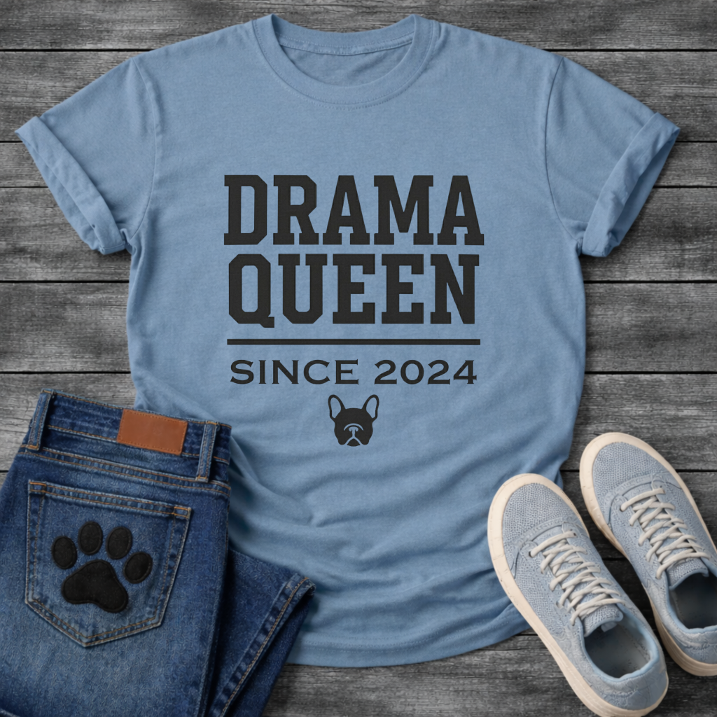 Drama Queen Since 2024 French Bulldog graphic t-shirt black text on sand
