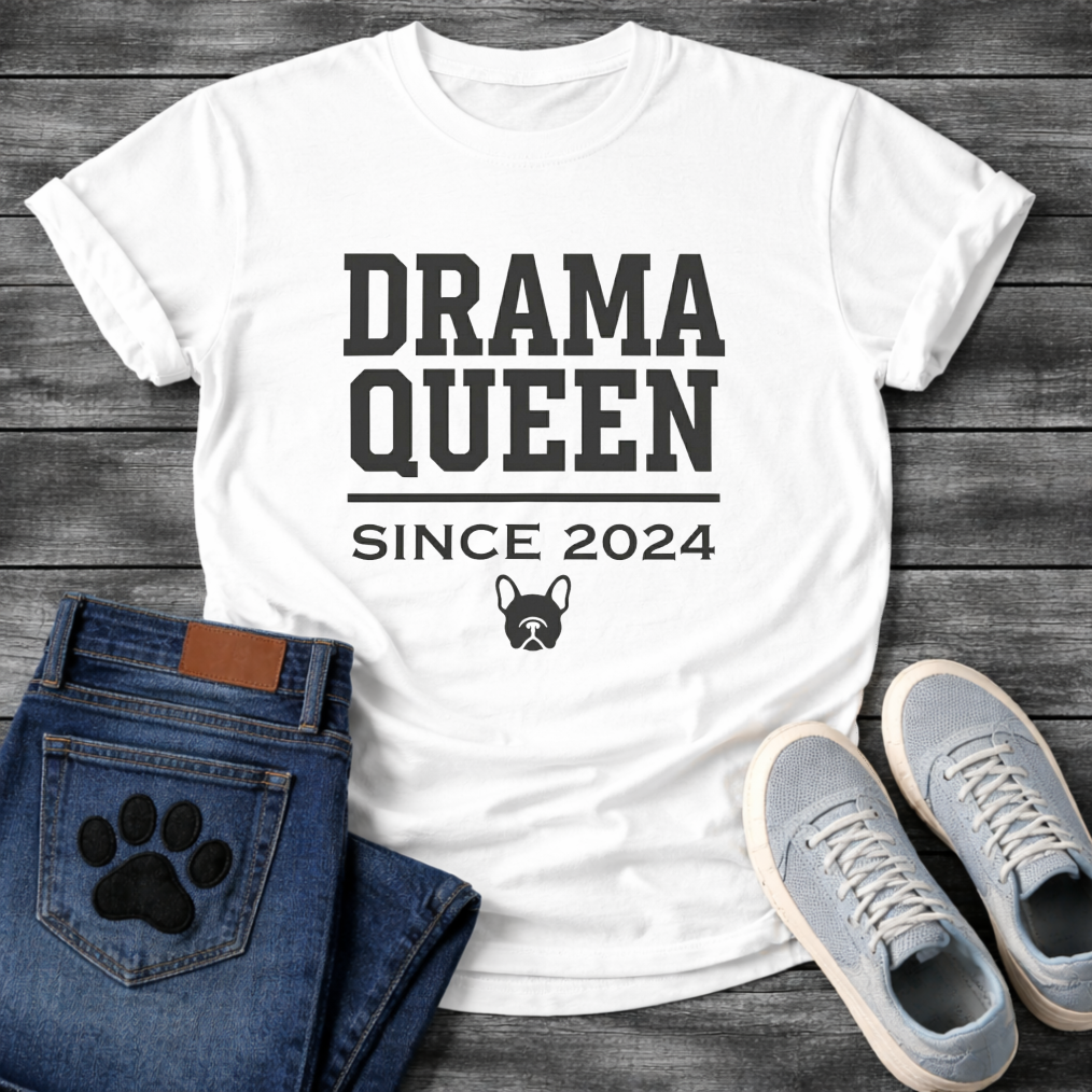 Drama Queen Since 2024 French Bulldog graphic t-shirt black text on sand
