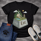 ESC Key Campground Girl walking dog funny camping shirt for pet owners