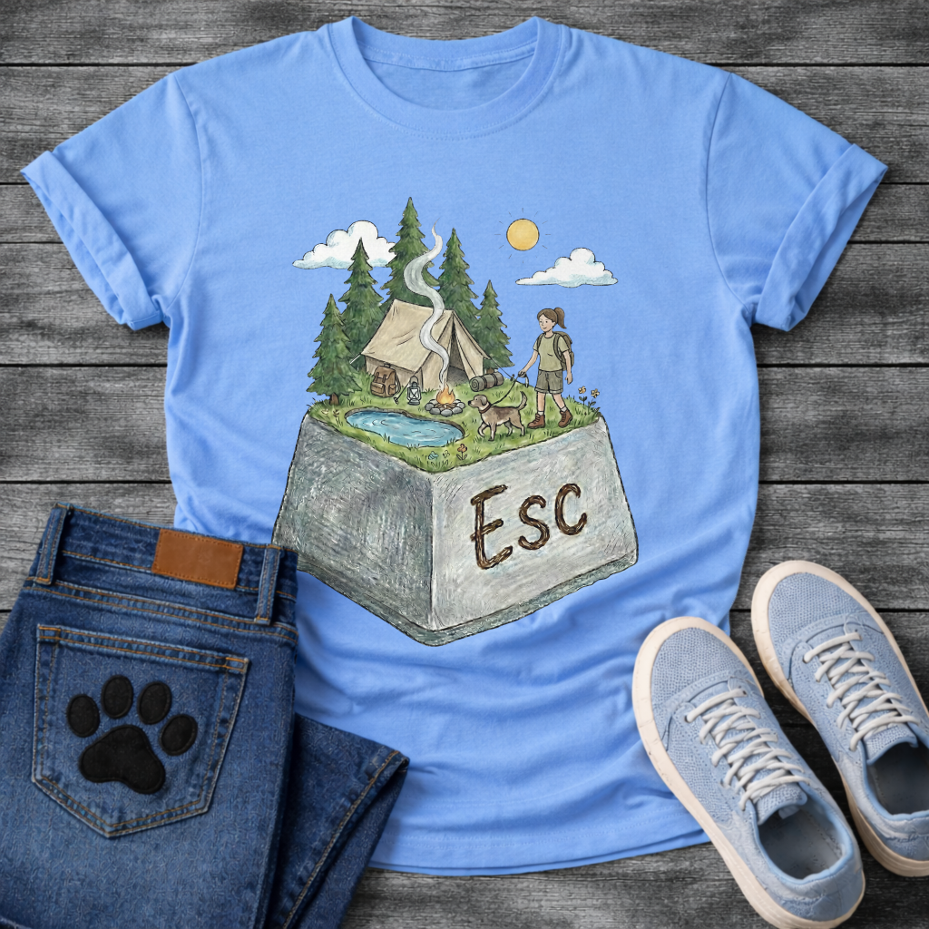 ESC Key Campground Girl walking dog funny camping shirt for pet owners