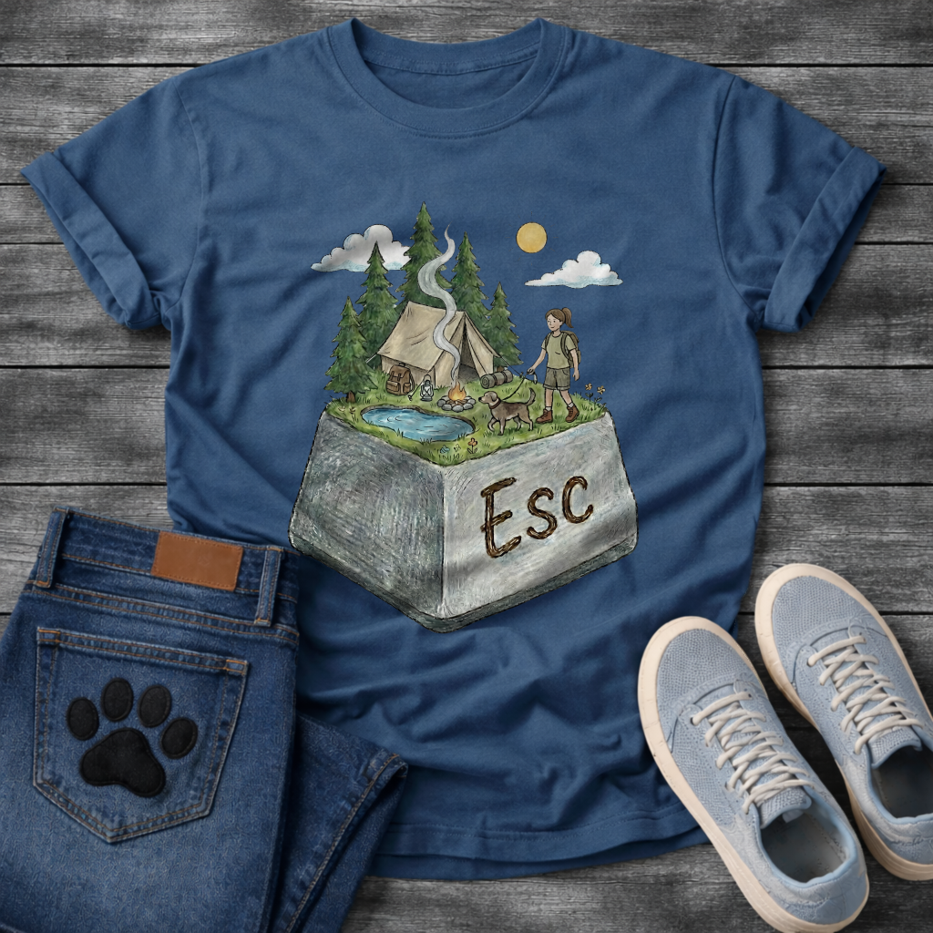 ESC Key Campground Girl walking dog funny camping shirt for pet owners