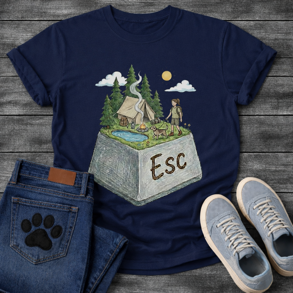 ESC Key Campground Girl walking dog funny camping shirt for pet owners