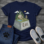 ESC Key Campground Girl walking dog funny camping shirt for pet owners