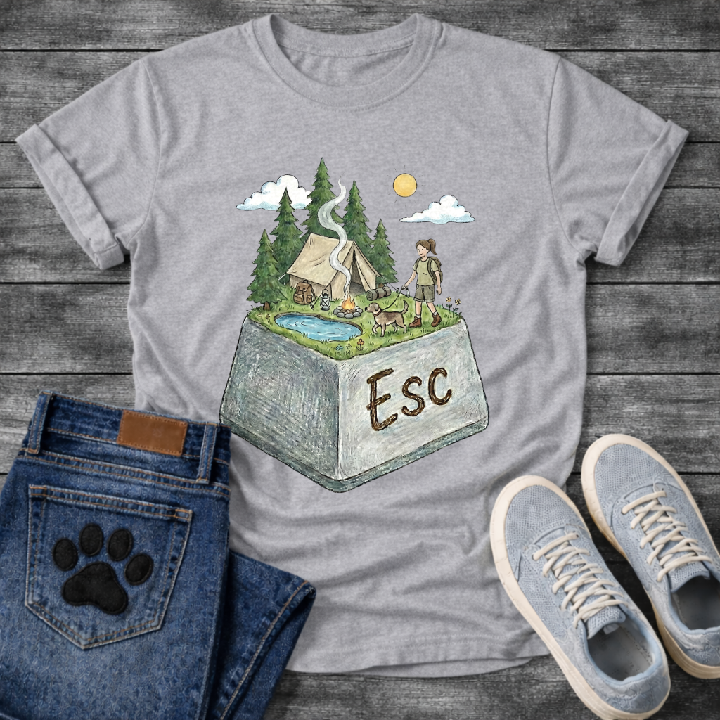ESC Key Campground Girl walking dog funny camping shirt for pet owners