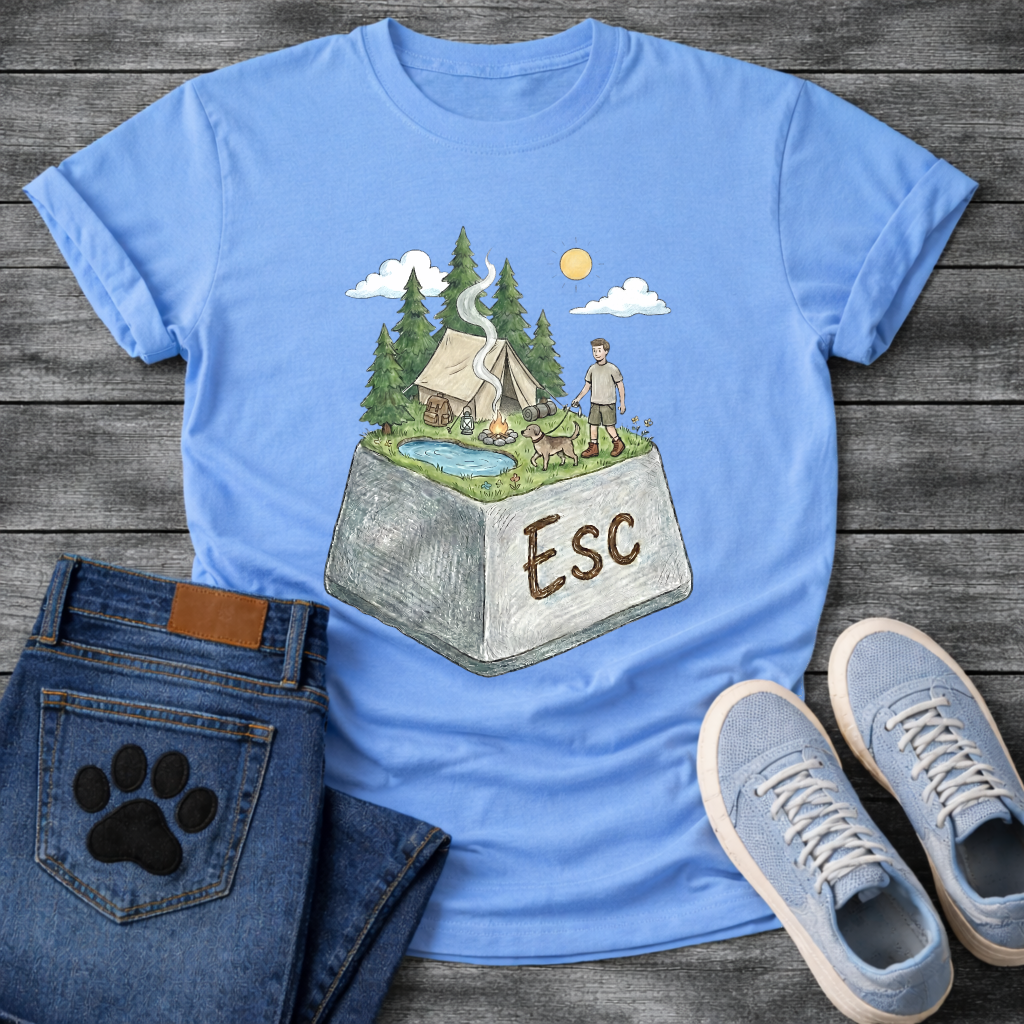 ESC Key Campground Guy funny camping shirt for dog owners and outdoor lovers