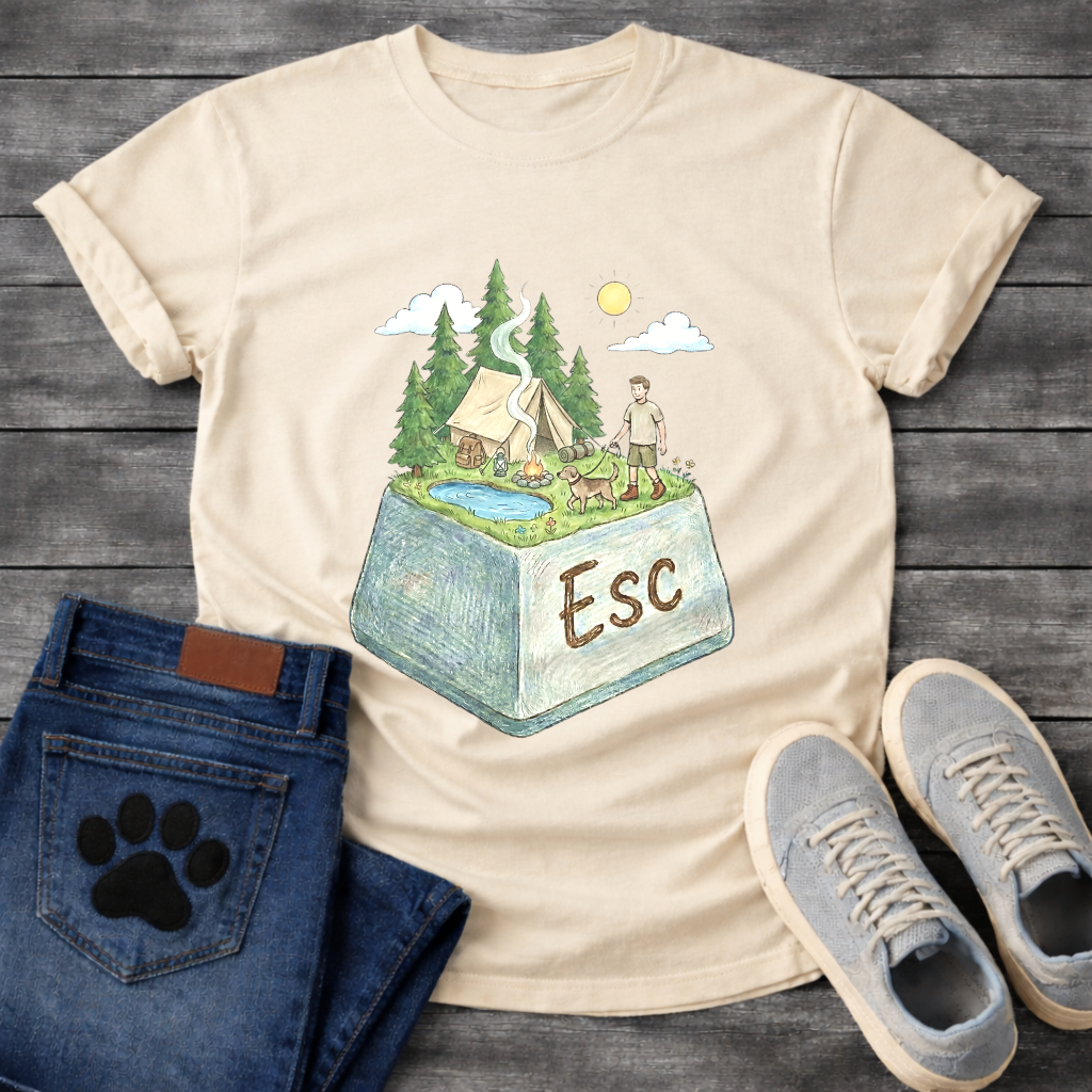 ESC Key Campground Guy funny camping shirt for dog owners and outdoor lovers