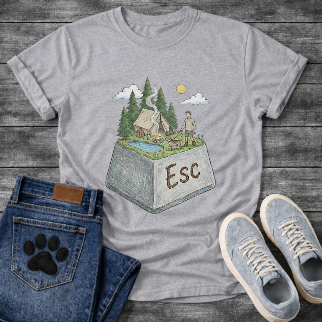 ESC Key Campground Guy funny camping shirt for dog owners and outdoor lovers