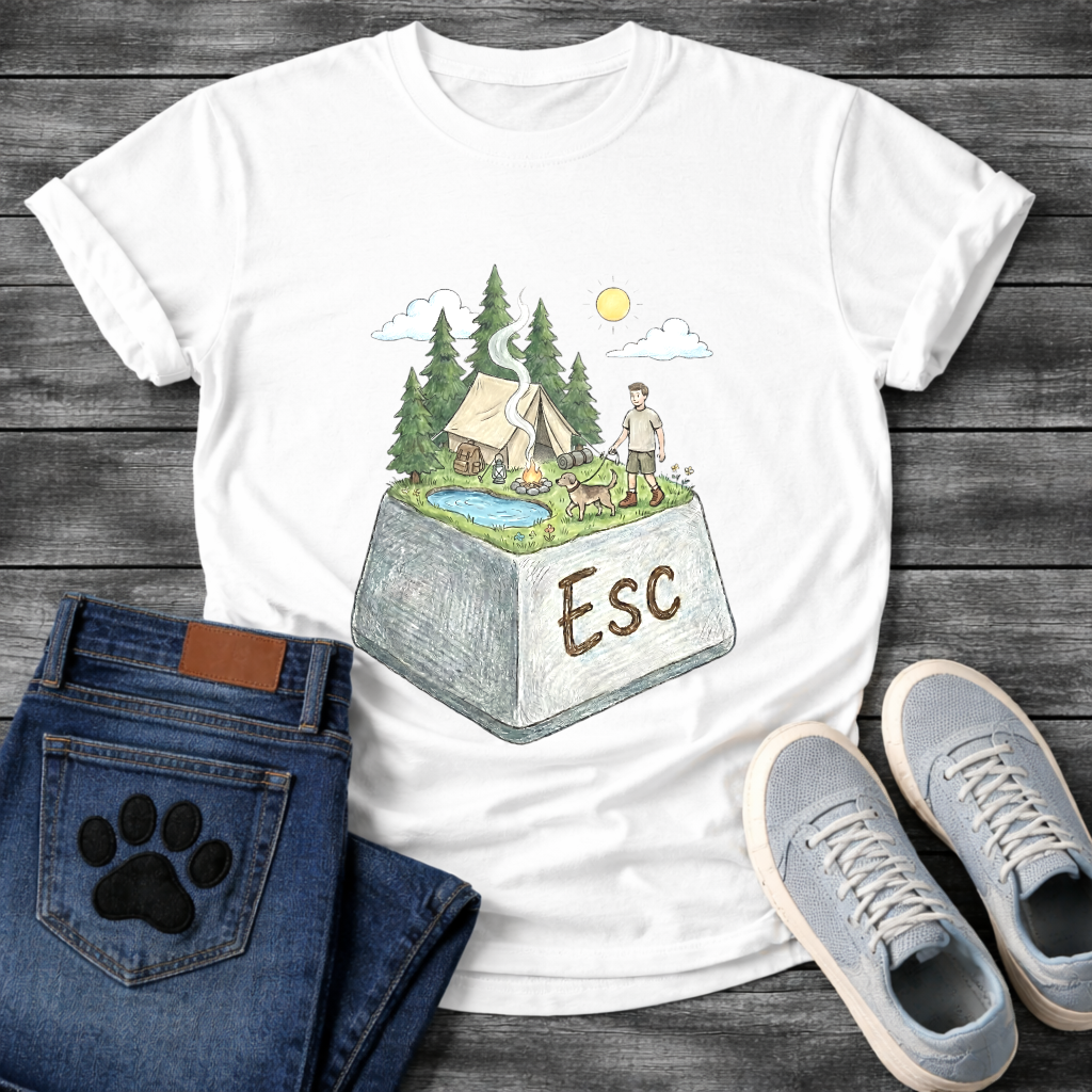 ESC Key Campground Guy funny camping shirt for dog owners and outdoor lovers