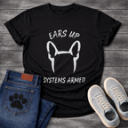 French Bulldog bat ears silhouette from behind with Ears Up Systems Armed typography graphic tee