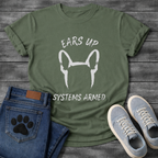 French Bulldog bat ears silhouette from behind with Ears Up Systems Armed typography graphic tee