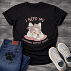 French Bulldog with bandana lying down with I Need My Emotional Support Potato typography graphic tee