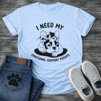 French Bulldog with bandana bow lounging with I Need My Emotional Support Potato arc typography full front graphic tee
