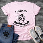 French Bulldog with bandana bow lounging with I Need My Emotional Support Potato arc typography full front graphic tee
