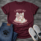 French Bulldog with bandana lying down with I Need My Emotional Support Potato typography graphic tee