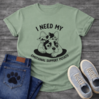 French Bulldog with bandana bow lounging with I Need My Emotional Support Potato arc typography full front graphic tee
