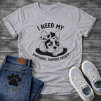 French Bulldog with bandana bow lounging with I Need My Emotional Support Potato arc typography full front graphic tee
