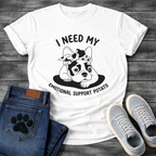 French Bulldog with bandana bow lounging with I Need My Emotional Support Potato arc typography full front graphic tee
