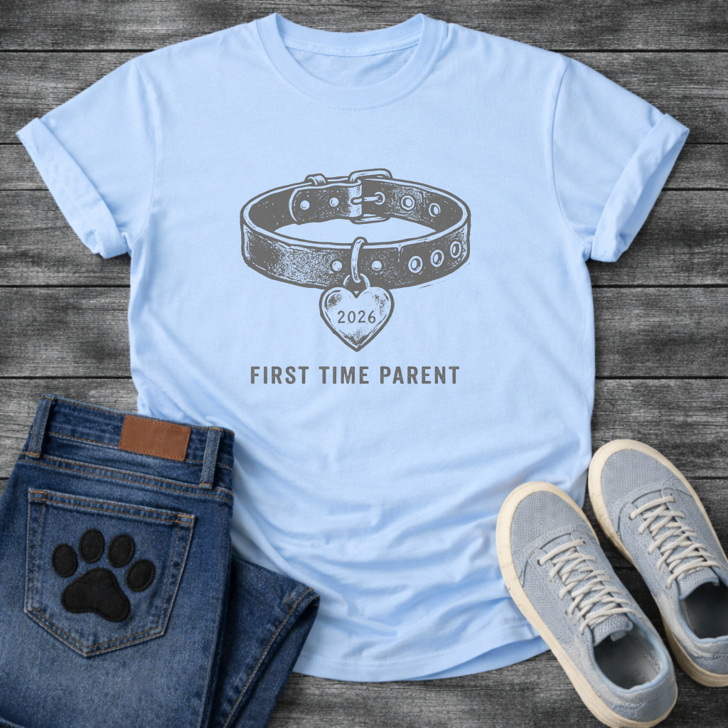 First Time Frenchie Parent 2026 dog collar heart graphic dog mom shirt tee