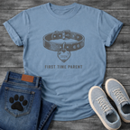 First Time Frenchie Parent 2026 dog collar heart graphic dog mom shirt tee