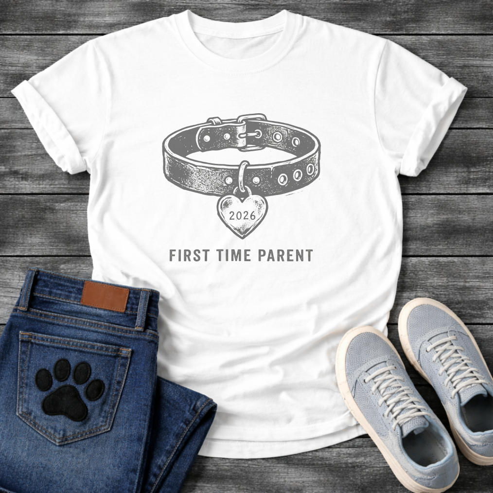 First Time Frenchie Parent 2026 dog collar heart graphic dog mom shirt tee