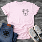 French Bulldog face with floral bandana bow line art pocket graphic tee