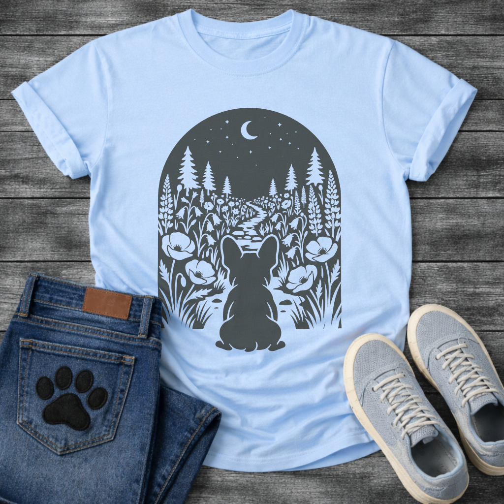 French Bulldog floral night moon botanical silhouette graphic dog shirt tee
