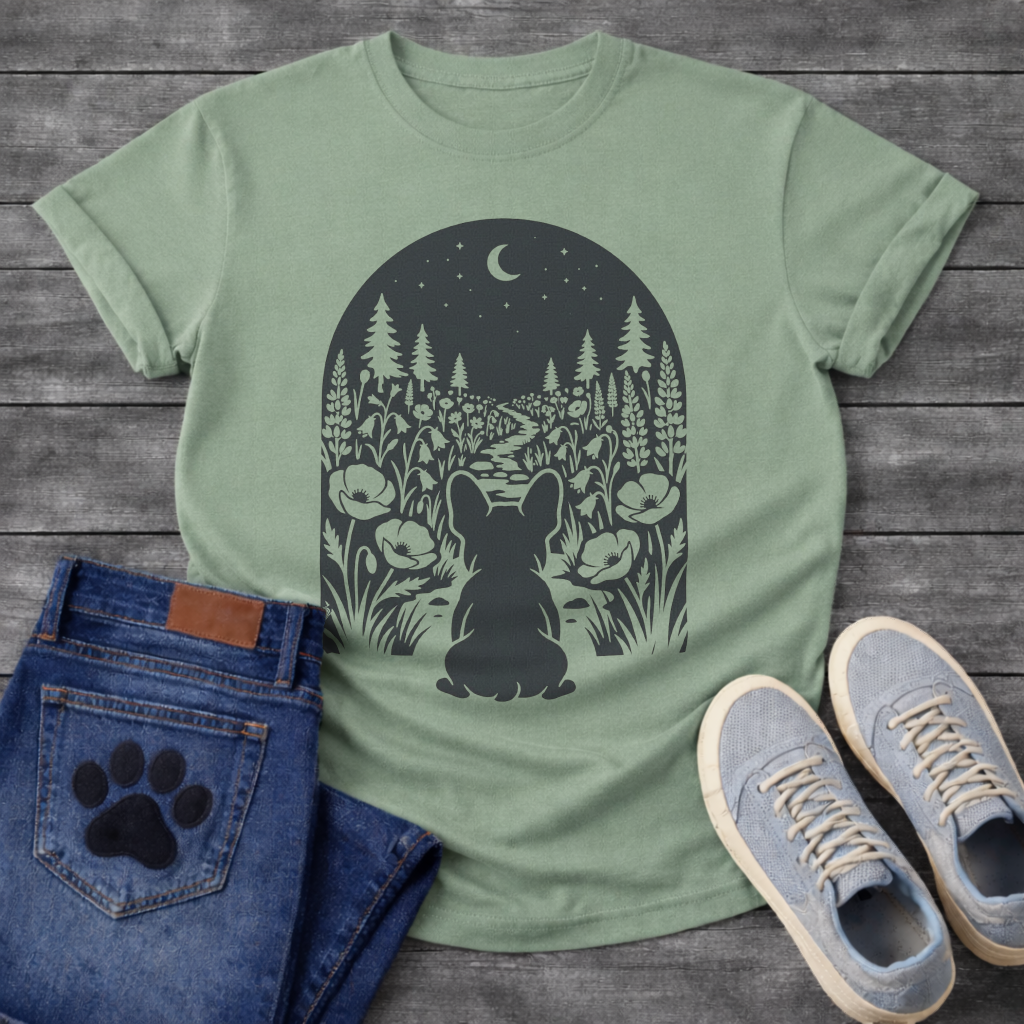 French Bulldog floral night moon botanical silhouette graphic dog shirt tee
