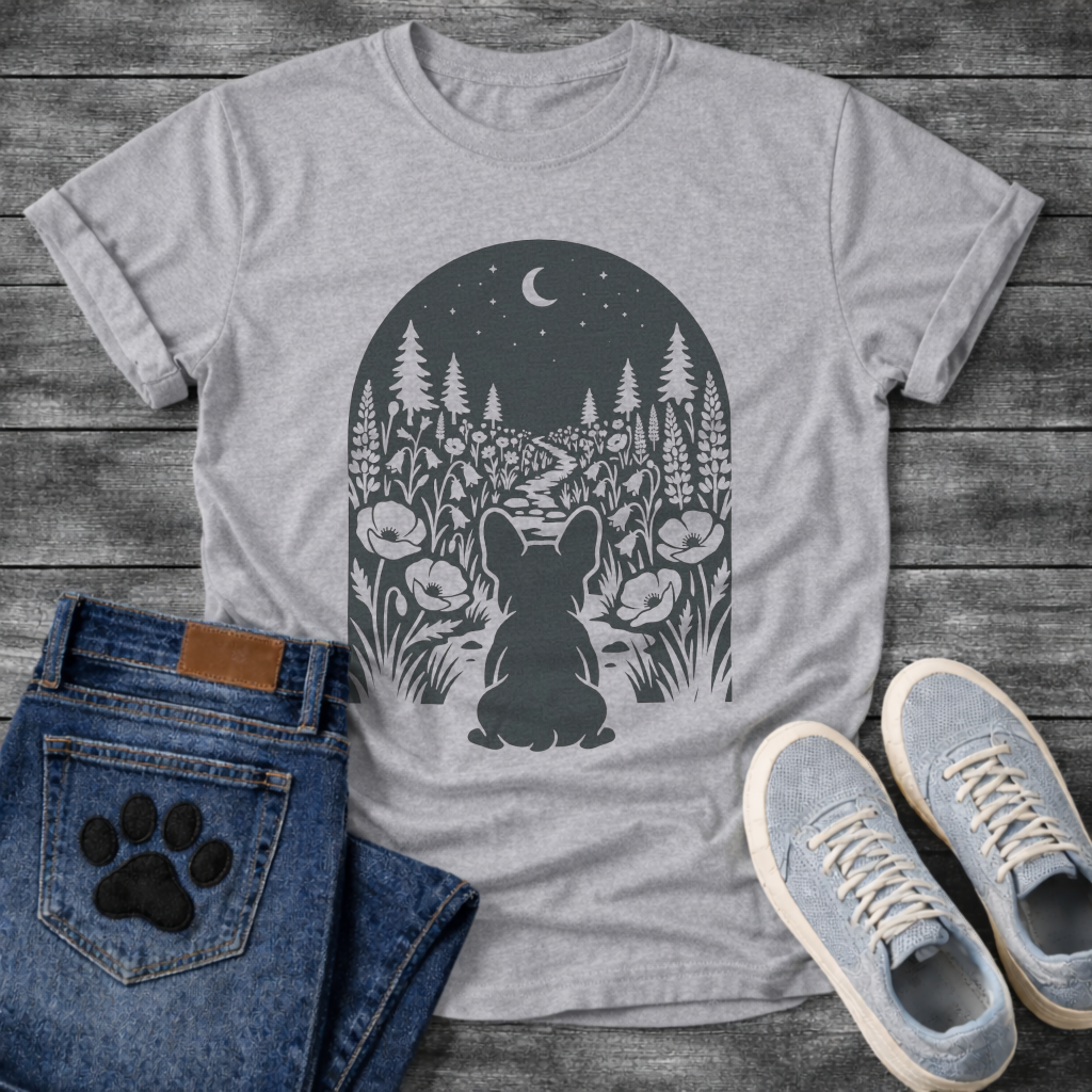 French Bulldog floral night moon botanical silhouette graphic dog shirt tee
