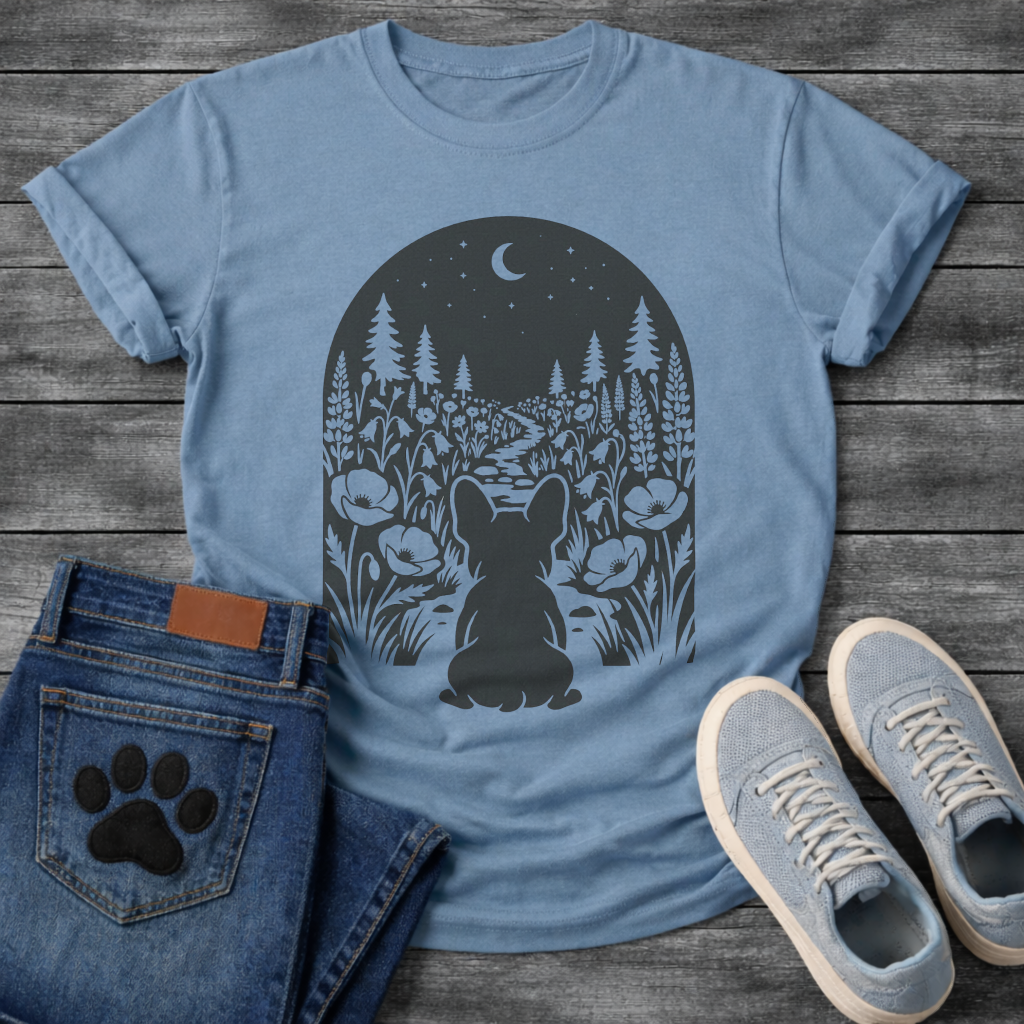 French Bulldog floral night moon botanical silhouette graphic dog shirt tee
