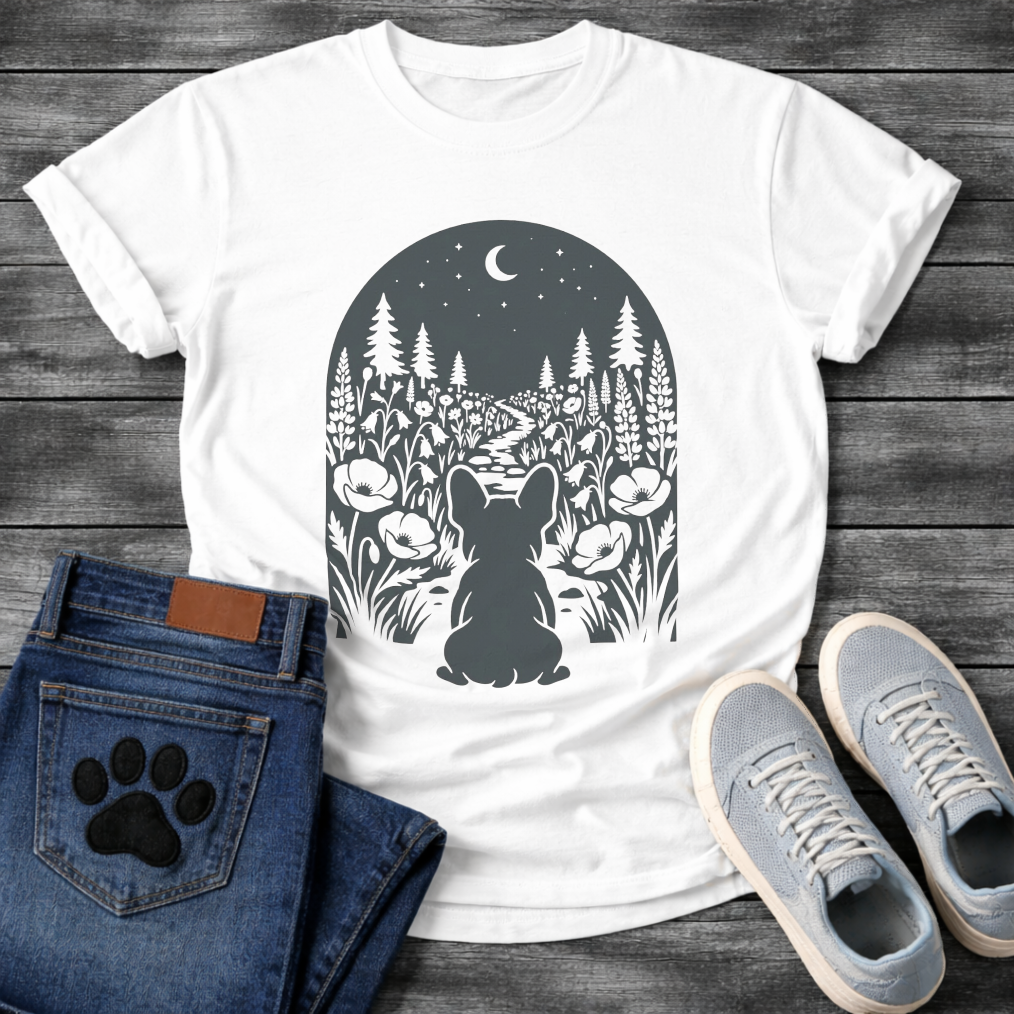 French Bulldog floral night moon botanical silhouette graphic dog shirt tee

