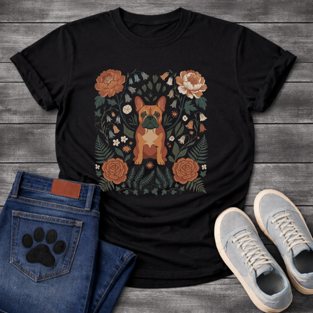 French Bulldog floral folk art botanical graphic dog mom shirt unisex tee