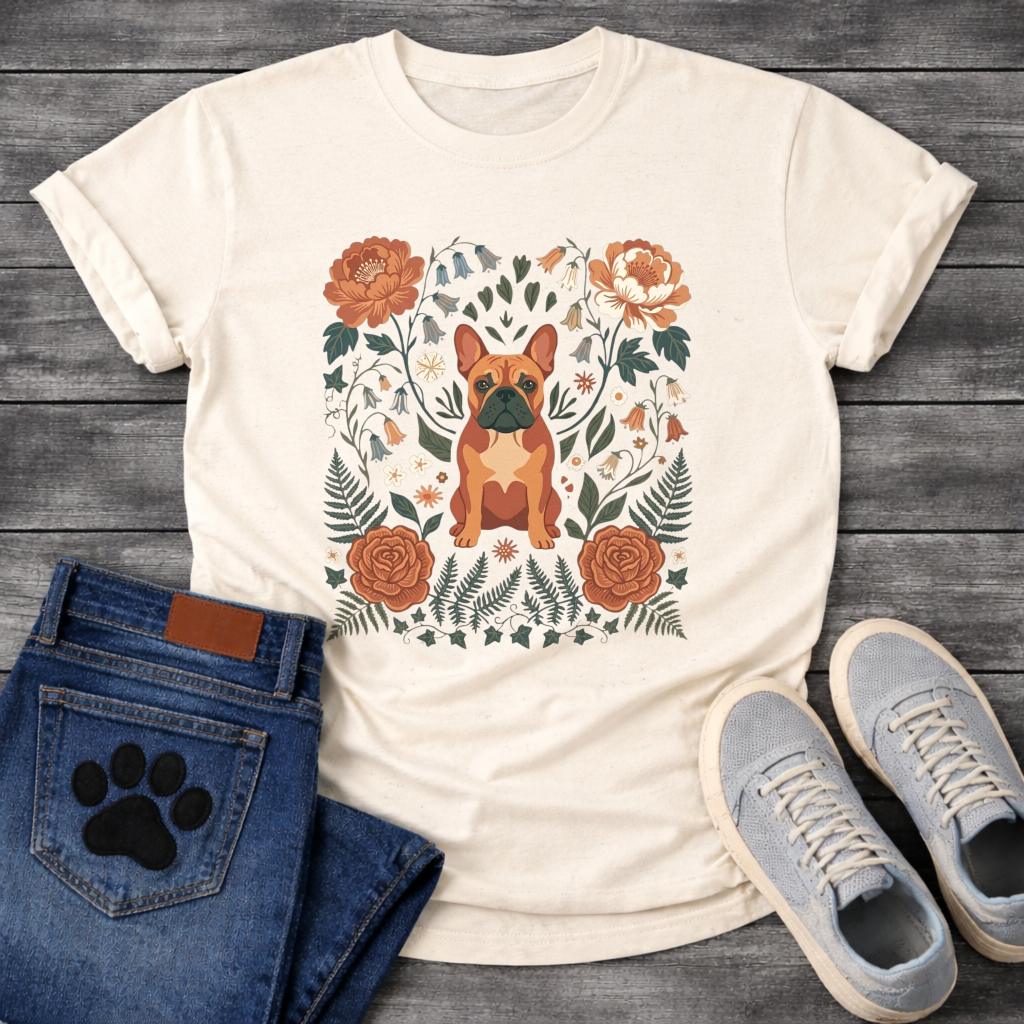 French Bulldog floral folk art botanical graphic dog mom shirt unisex tee