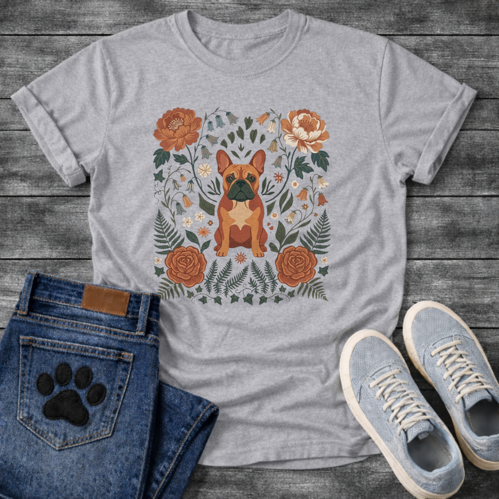 French Bulldog floral folk art botanical graphic dog mom shirt unisex tee