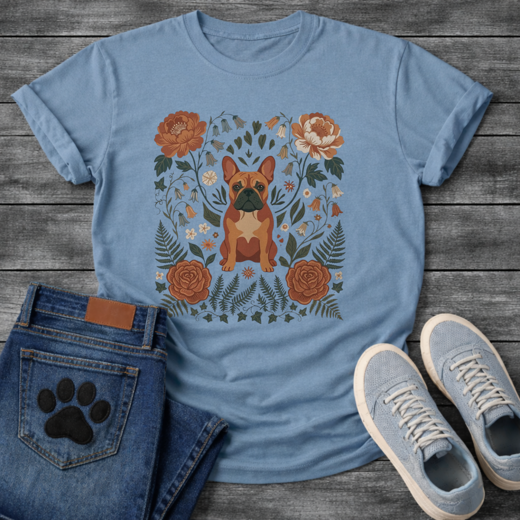 French Bulldog floral folk art botanical graphic dog mom shirt unisex tee