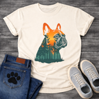 Frenchie double exposure forest sunset portrait silhouette t-shirt sage orange teal pet lover apparel