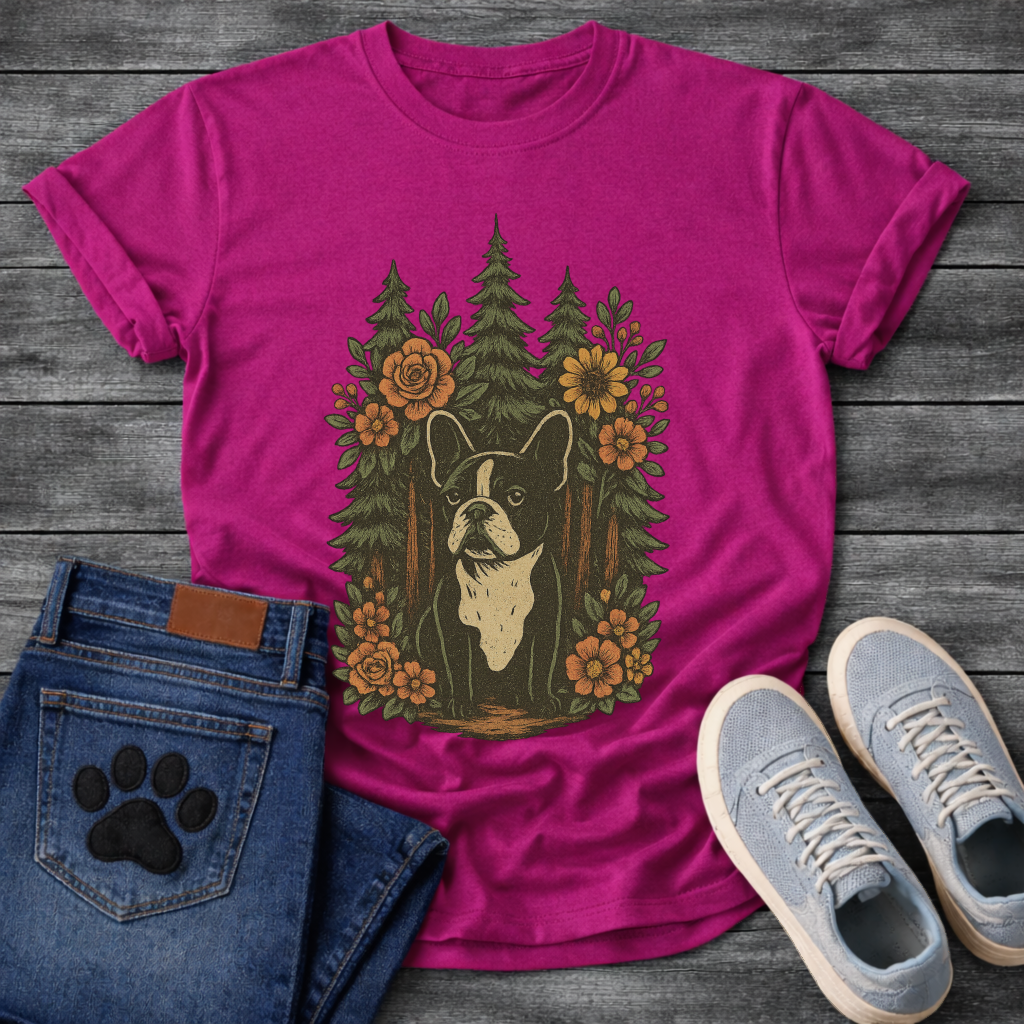 Floral forest Frenchie dog shirt with French Bulldog nature design for pet lovers