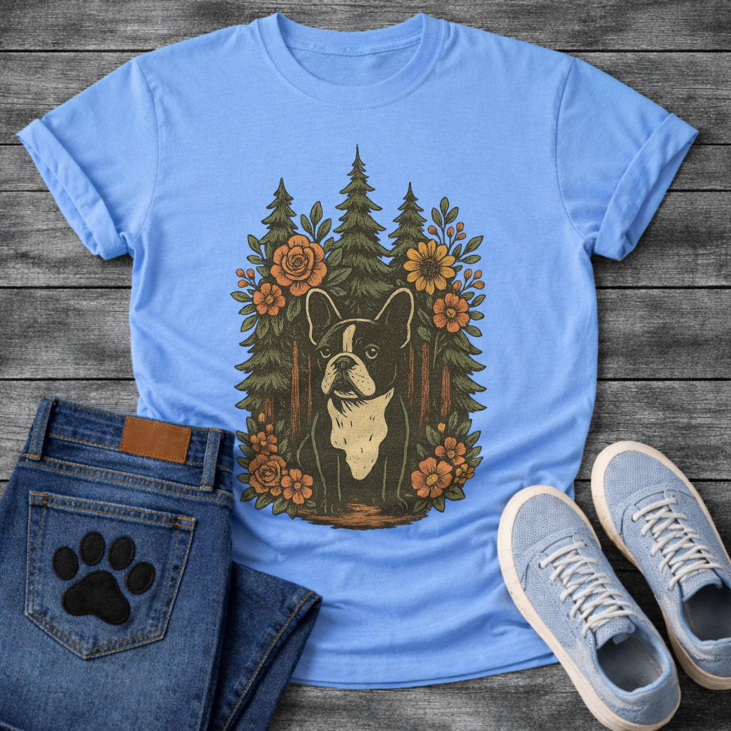 Floral forest Frenchie dog shirt with French Bulldog nature design for pet lovers