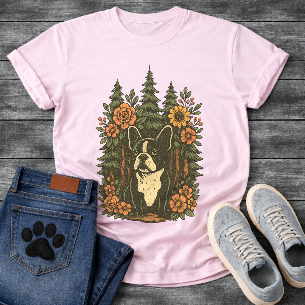 Floral forest Frenchie dog shirt with French Bulldog nature design for pet lovers
