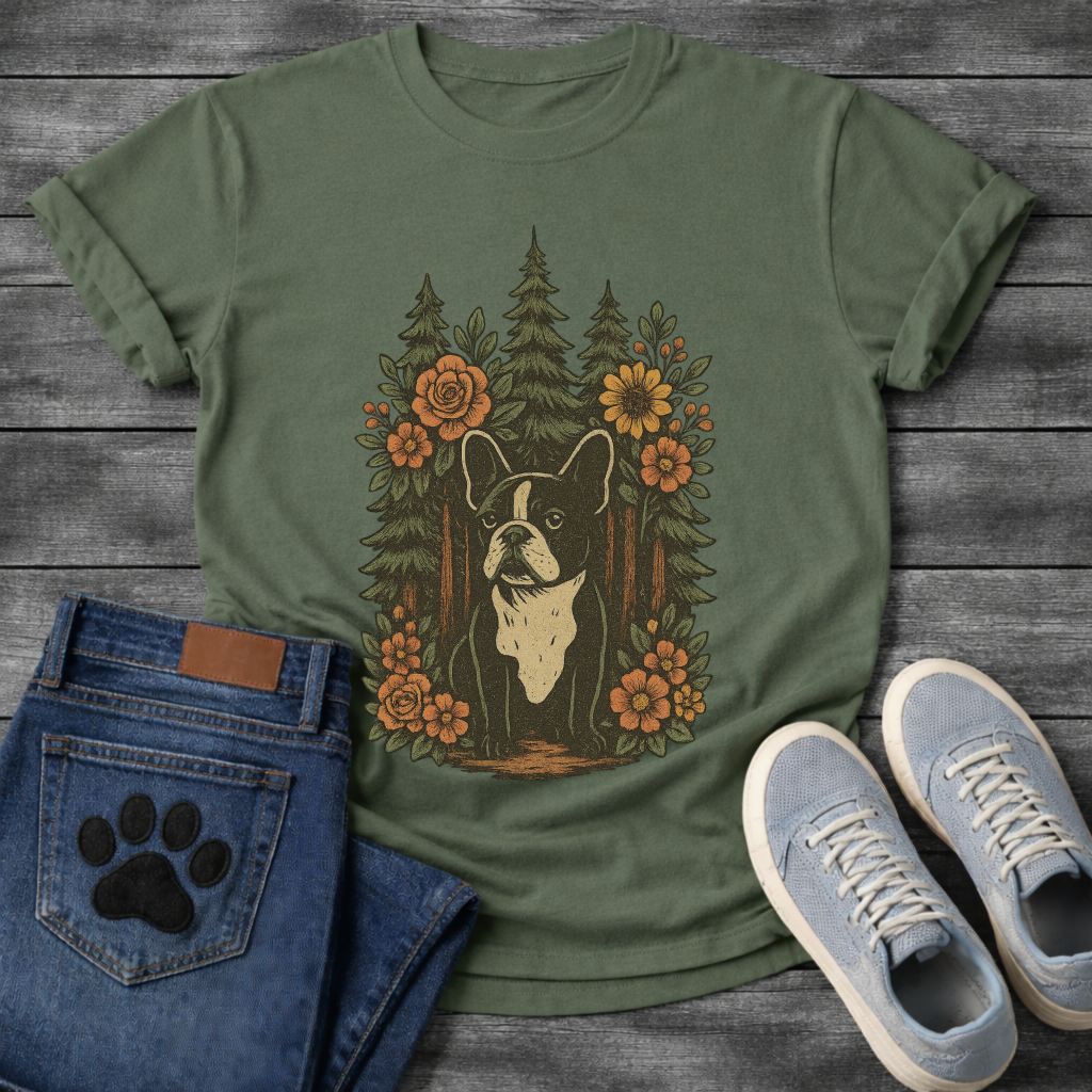 Floral forest Frenchie dog shirt with French Bulldog nature design for pet lovers
