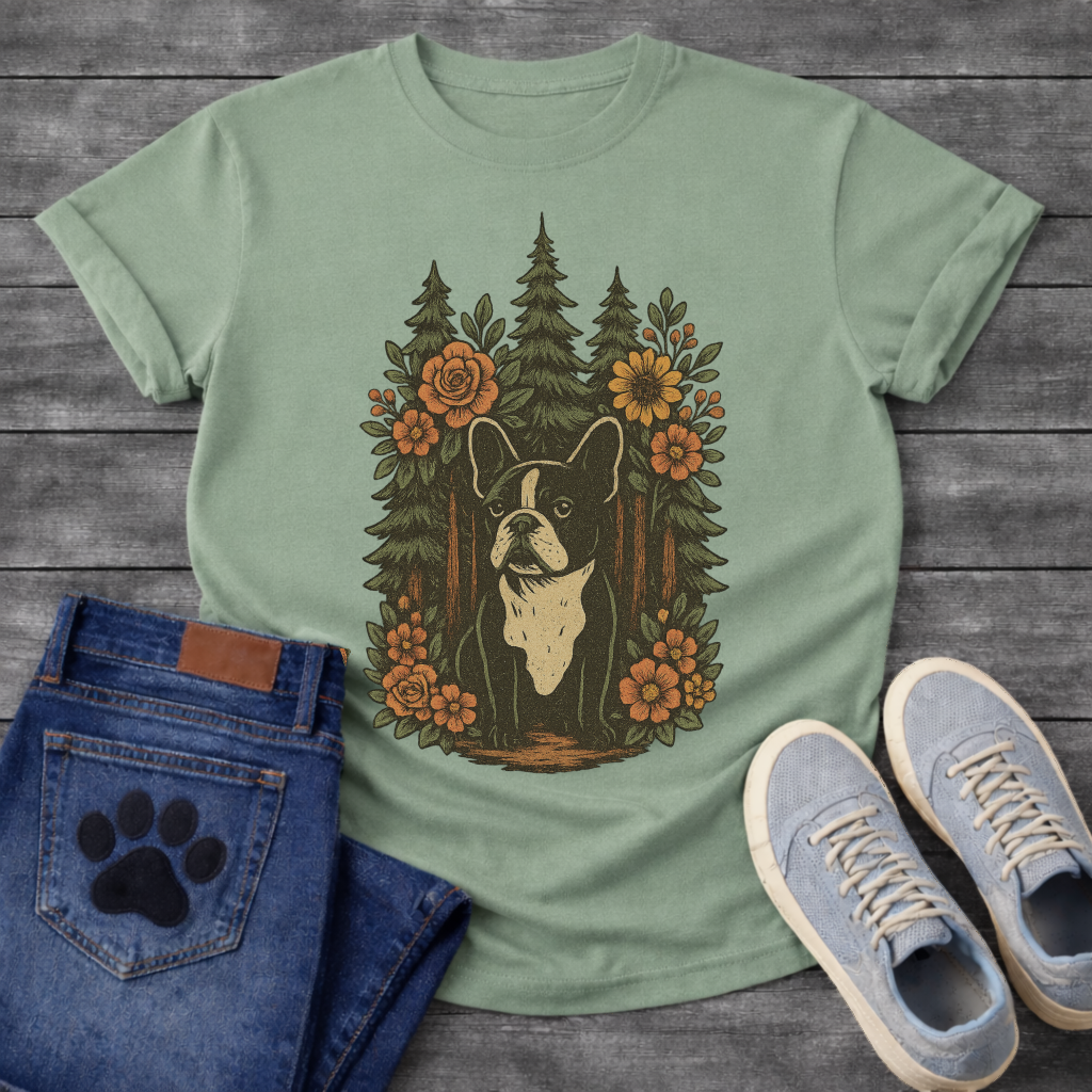 Floral forest Frenchie dog shirt with French Bulldog nature design for pet lovers