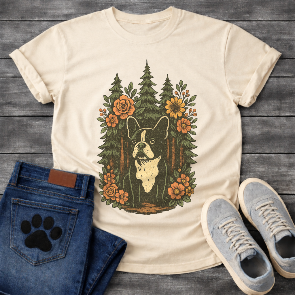 Floral forest Frenchie dog shirt with French Bulldog nature design for pet lovers