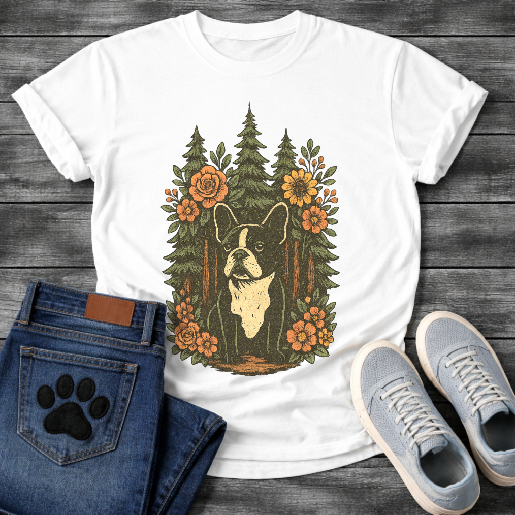 Floral forest Frenchie dog shirt with French Bulldog nature design for pet lovers