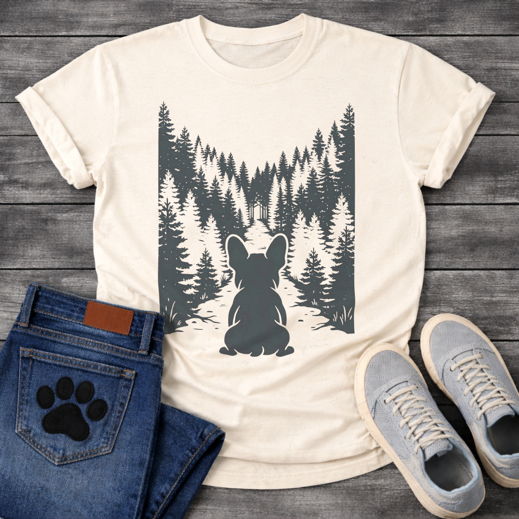 French Bulldog forest silhouette funny dog shirt unisex graphic tee