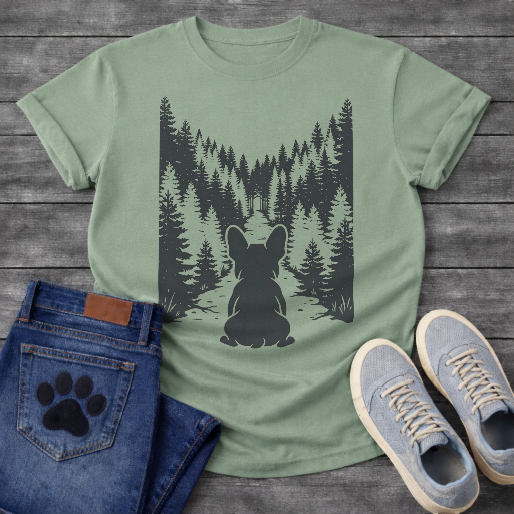 French Bulldog forest silhouette funny dog shirt unisex graphic tee